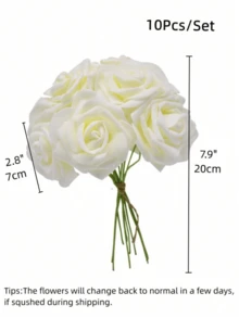 1/3pcs Artificial White Rose Flowers, Faux Roses For Home, Office, Wedding Table, Party, Yard, Garden And Summer Decoration - White - View 9