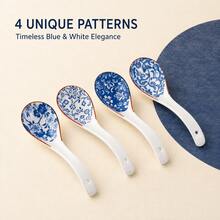 4pcs/8pcs Blue And White Floral Pattern Smooth Glazed Ceramic Soup Spoons, Vintage Chinese Style Tableware, Suitable For Home Dining, Porridge, Noodles, Soup - View 3