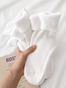 Random 3/5/10 Pairs Women's Mid-Calf Socks, Solid Color, Warm Fleece Lining, Postpartum Home Wear, Autumn/Winter - Multicolor - View 7