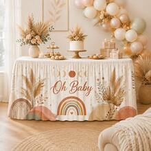 Oh Baby Boho Table Skirt, Neutral Rainbow Baby Shower Party Decoration - Multicolor - View 4