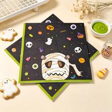 80pcs 13 * 13 Inch Disposable Halloween Printed Napkins, Featuring Cartoon Mummies, Skeletons, Bats, Spider Webs, And Ghost Patterns, Suitable For Halloween Parties, Themed Birthdays, Family Dinners, Outdoor Picnics, And Tabletop Decorations - View 8