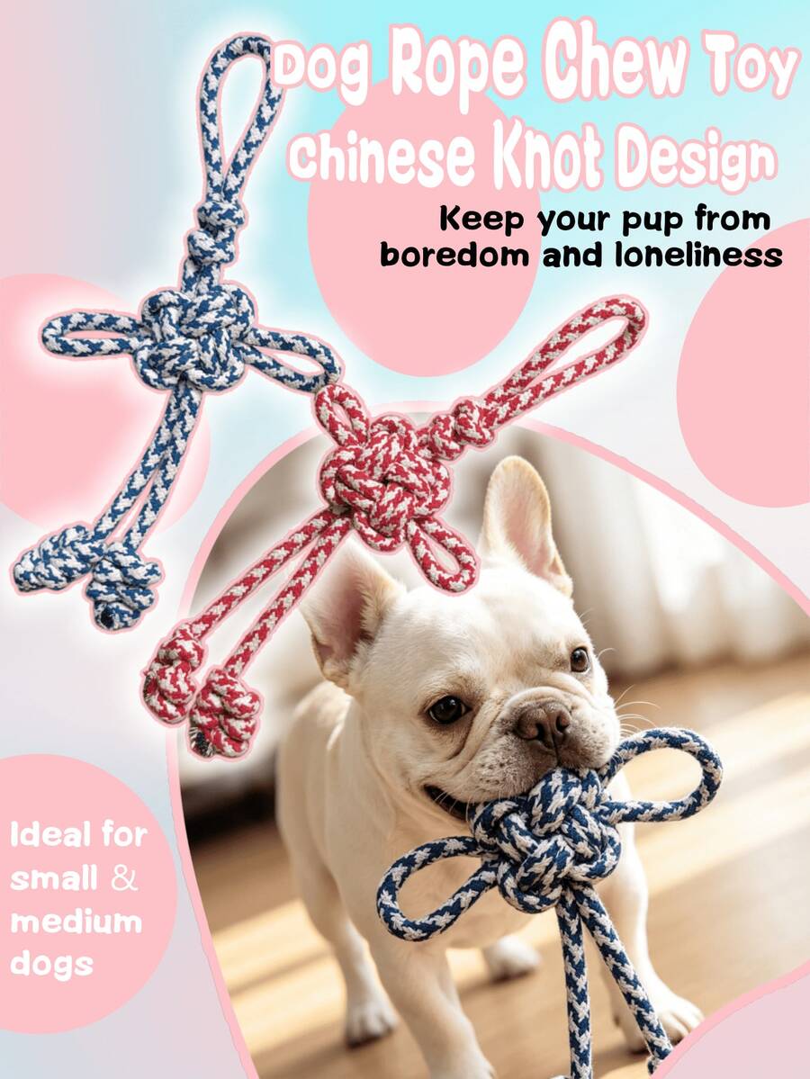 Interactive Pet Rope Toy, Chinese Knot Design, Teeth Cleaning Dog Toy, Helps Pets Relieve Boredom, Suitable For Indoor And Outdoor Tug-Of-War Games