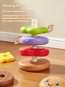 Baby Rotating Tower Stacking Hamburger Toy - Rotating Funnel Building Blocks Early Education Toy, Stacking Machine Hamburger Bread Tower, Baby Rotating Stacking Toy, Stacking Machine Montessori Infant Toddler Toy, Random Color - Multicolor - View 5