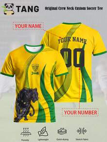 Brazil Style Customized Men's Soccer Jersey & Customizable Name And Number & Round Neck Soft Lightweight Sports Top & Training, Daily, Gift - Yellow - View 2