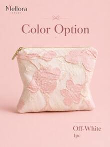 1pc Cute Floral Embroidered Zipper Makeup Bag, Soft Fabric Mini Coin Purse, Portable Cosmetic Storage Bag, Suitable For Lipstick, Earrings And Daily Small Items - Multiple Styles - View 3
