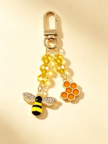1pc Alloy Oil-Drip Bee Daisy Honeycomb Crystal Pendant, Versatile Bag Charm For Girls, Valentine's Day & Qixi Festival Gift Accessory, Keychain Bag Charm - Multicolor - View 5