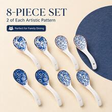 4pcs/8pcs Blue And White Floral Pattern Smooth Glazed Ceramic Soup Spoons, Vintage Chinese Style Tableware, Suitable For Home Dining, Porridge, Noodles, Soup - View 12