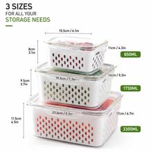 3/2/1 Pack Fruit Storage Containers For Fridge Set, Produce Containers For Fridge With Strainer, Plastic Reusable Fridge Organizers And Storage For Berry Salad Lettuce, Size 1.8, 0.9, 0.4QT - Multicolor - View 4