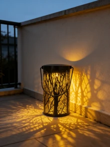 Iron Hollow Forest Projection Solar Lantern, Portable Outdoor Waterproof Garden Balcony Atmosphere Floor Light Shadow Night Light - Black Forest Lantern - View 1