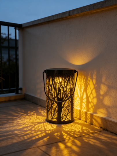 Iron Hollow Forest Projection Solar Lantern, Portable Outdoor Waterproof Garden Balcony Atmosphere Floor Light Shadow Night Light