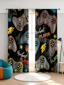 2pcs Game Controller And Letter Pattern Curtains, Fun Polyester Curtains Suitable For Bedroom And Living Room, Roman Blind Design, Privacy Protection, Multi-Functional Decorative Curtains, 160g/M² - Multicolor - View 10