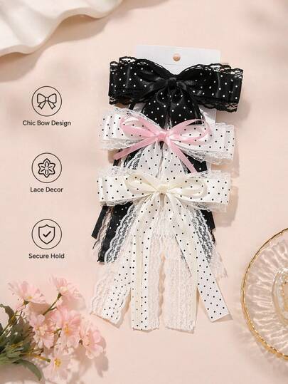 2 Pcs Polka Dot Bow Hair Clips, Half-Up Hairstyle Hair Accessories