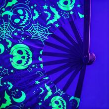 Halloween Folding Hand Fan, Fluorescent Glowing Fan With Pumpkin, Bat, Spider Web, Moon And Star Patterns, Large Rave Clack Fan, Suitable For Parties, Festivals, Nightclubs, Costume Accessories - Multicolor - View 5