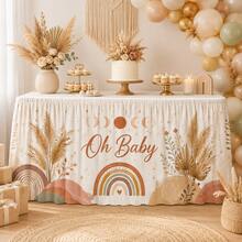 Oh Baby Boho Table Skirt, Neutral Rainbow Baby Shower Party Decoration - Multicolor - View 1