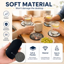 6pcs Floral Pattern Printed Diatomaceous Earth Coasters, Absorbent Beverage Coasters, Coffee Cup Coasters, Mug Coasters, Tea Cup Coasters, Desk Protection Pads, Suitable For Dining Table, Coffee Table, Tea Table, Bar Counter And Office Desk Decoration - Multicolor - View 10