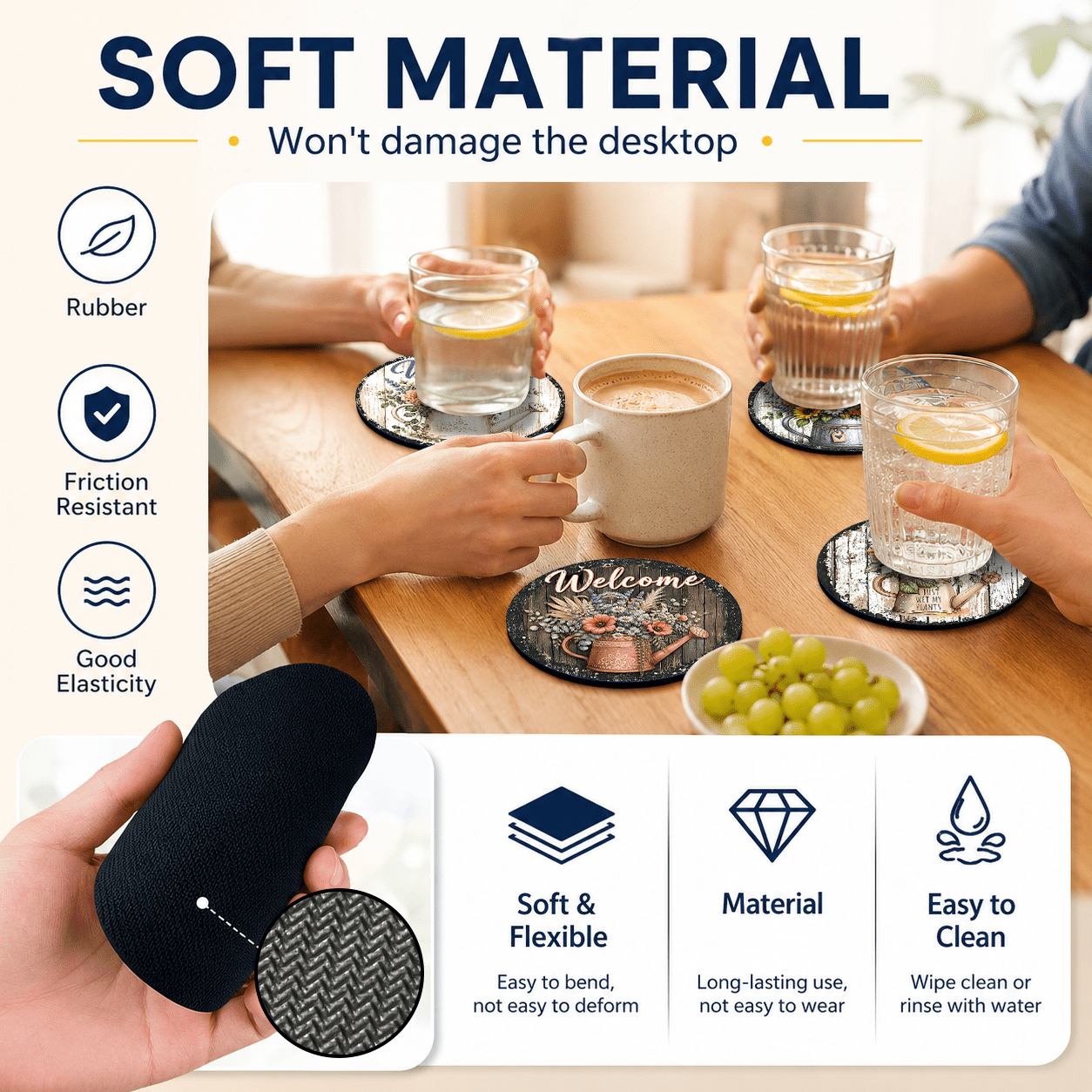 6pcs Floral Pattern Printed Diatomaceous Earth Coasters, Absorbent Beverage Coasters, Coffee Cup Coasters, Mug Coasters, Tea Cup Coasters, Desk Protection Pads, Suitable For Dining Table, Coffee Table, Tea Table, Bar Counter And Office Desk Decoration - Multicolor - View 10