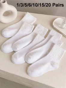 1/3/5/6/10/15/20雙純色女款休閒中筒襪 情人節 中性款 女襪 送男友禮物 - 白色 - 查看 9