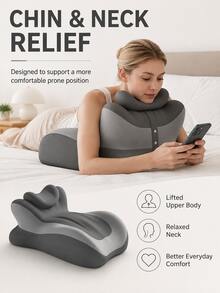 1pc, Size 21*12*8 Inches, Thickened, High Rebound, Soft, Comfortable, Stable, Durable, High Density Sponge, Ergonomic Prone Support Pillow, Modern Minimalist Style, Dark Gray, Streamlined, 3D Curved Surface, Detachable Neck Pillow, Grooved Design - 1PC - View 4