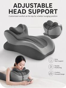 1pc, Size 21*12*8 Inches, Thickened, High Rebound, Soft, Comfortable, Stable, Durable, High Density Sponge, Ergonomic Prone Support Pillow, Modern Minimalist Style, Dark Gray, Streamlined, 3D Curved Surface, Detachable Neck Pillow, Grooved Design - 1PC - View 3
