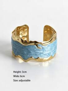 Blue Collection Stainless Steel Enamel Open Adjustable Size Bracelet, Starfish Shell Coral Design, Minimalist Fashion Summer Beach Jewelry, Romantic Personalized Accessory, Clothing Matching Cuff Decoration - Stainless Steel Bracelet Blue Series - View 10