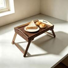 1pc Wooden Bed Tray Table With Foldable Legs, Can Be Used As Laptop Tray, Breakfast Tray, Suitable For Sofa, Bed, Dining Table (Brown) Christmas Gift - Brown - View 6