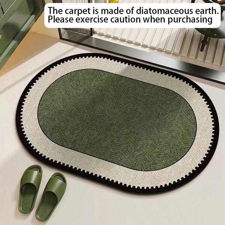 1pc Oval Shaped Green, White & Black Trim Bath Mat, Bathroom Rug, Door Mat, Small Carpet, Washable Carpet For Home Decor, Bedroom, Outdoor Use - Multicolor C - View 1