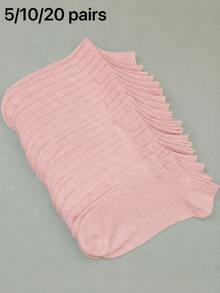 5/10/20 Pairs Pink Women's Short Socks, Summer Thin Casual Fashion Low-Cut Ankle Socks, Boat Socks - Pink - View 1