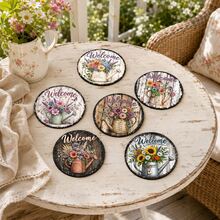 6pcs Floral Pattern Printed Diatomaceous Earth Coasters, Absorbent Beverage Coasters, Coffee Cup Coasters, Mug Coasters, Tea Cup Coasters, Desk Protection Pads, Suitable For Dining Table, Coffee Table, Tea Table, Bar Counter And Office Desk Decoration - Multicolor - View 7