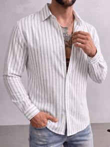 Men's Casual Commute Striped Long Sleeve Shirt, Suitable For Spring, Autumn, Winter, Daily Wear - Multicolor - View 4