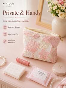 1pc Cute Floral Embroidered Zipper Makeup Bag, Soft Fabric Mini Coin Purse, Portable Cosmetic Storage Bag, Suitable For Lipstick, Earrings And Daily Small Items - Multiple Styles - View 5
