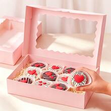 10pcs/1pc Window Baking Box, 12x8x2.5 Inches, Large White Cookie Box, Auto-Pop-Up Dessert Box, Suitable For Pies, Cakes, Muffins, Donuts And Baked Goods, Perfect For Parties, Holidays, Weddings, Birthdays - Pink - View 10