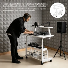 Studio Furniture Adjustable Height Desk, Height Range From 21 To 33 Inches, Music Recording Studio Desk, Standing Desk, Suitable For Home, Office And Studio, Professional Studio, Ergonomic Design Studio And Gaming Desk, Perfect For Home Office - Wood Grain Black - Deluxe Mixing Console - View 7