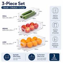 3-Piece Mixed-Size Clear Refrigerator Organizer Bins, Stackable Open Pantry Storage Set For Pantry Packets, Tea Bags And Snack Bars - View 2
