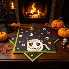 80pcs 13 * 13 Inch Disposable Halloween Printed Napkins, Featuring Cartoon Mummies, Skeletons, Bats, Spider Webs, And Ghost Patterns, Suitable For Halloween Parties, Themed Birthdays, Family Dinners, Outdoor Picnics, And Tabletop Decorations - View 10