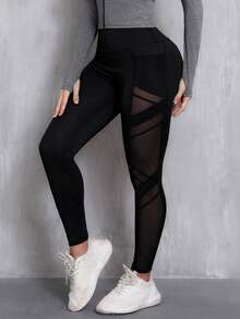 Women'S Solid Color Mesh Pocket Everyday Fitness Yoga Knit Leggings Tights Spring Sports Fall - Multicolor - View 5
