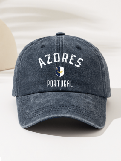 1件時尚極簡水洗棒球帽「AZORES PORTUGAL」國旗印花，美式復古圖案，中性必備時尚單品，高美學價值，四季通用裝飾風格，適合送給家人與朋友的禮物