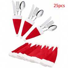 1pc Christmas Decoration, Christmas Hat, Christmas Cutlery Storage Velvet Cap - Multicolor - View 12