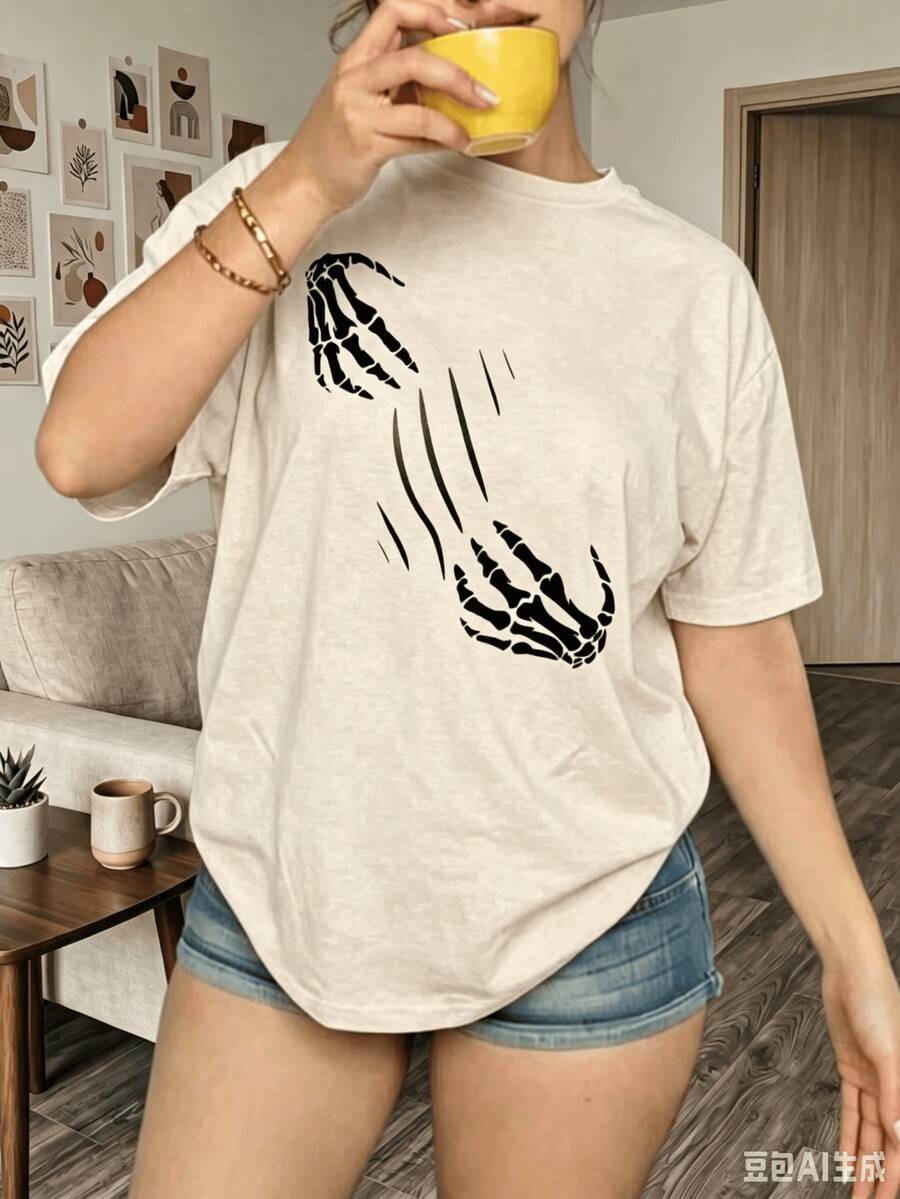 Women T-Shirts - 杏色 - 查看 1