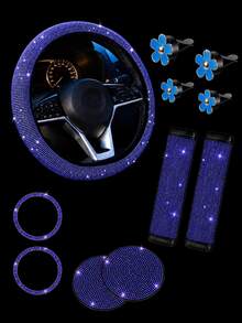 Hiny 11pcs Artificial Rhinestone Car Interior Decor Set, Fashionable All-Season Car Accessories, Car Decoration, Interior Embellishment, Sparkling Accents, Rhinestone Design, Handmade Decoration, High Gloss Surface, Decorative Items - 11PCS - View 18