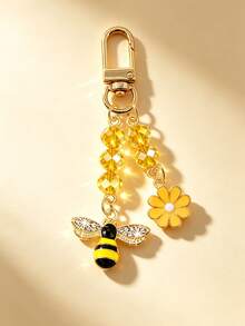 1pc Alloy Oil-Drip Bee Daisy Honeycomb Crystal Pendant, Versatile Bag Charm For Girls, Valentine's Day & Qixi Festival Gift Accessory, Keychain Bag Charm - Multicolor - View 6