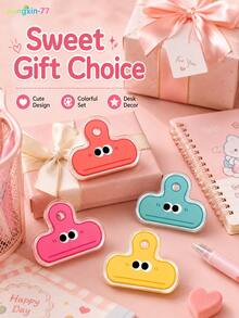 5/10Pcs Random Color Acrylic Paper Clips, Cute Cartoon Expression Binder Clips, Transparent Decorative Journal Clips, Snack Sealing Clips, Back To School Office & Classroom Stationery Gifts For Teens - Multiple Styles - View 5