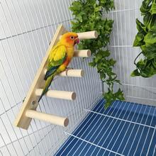 1pc Bird Perch, Parrot Cage Accessory, Natural Wood Ladder, Perch Stand, Tiger Skin Cockatiel Wooden Stick Toy Bird Cage Perch - Style A - View 1