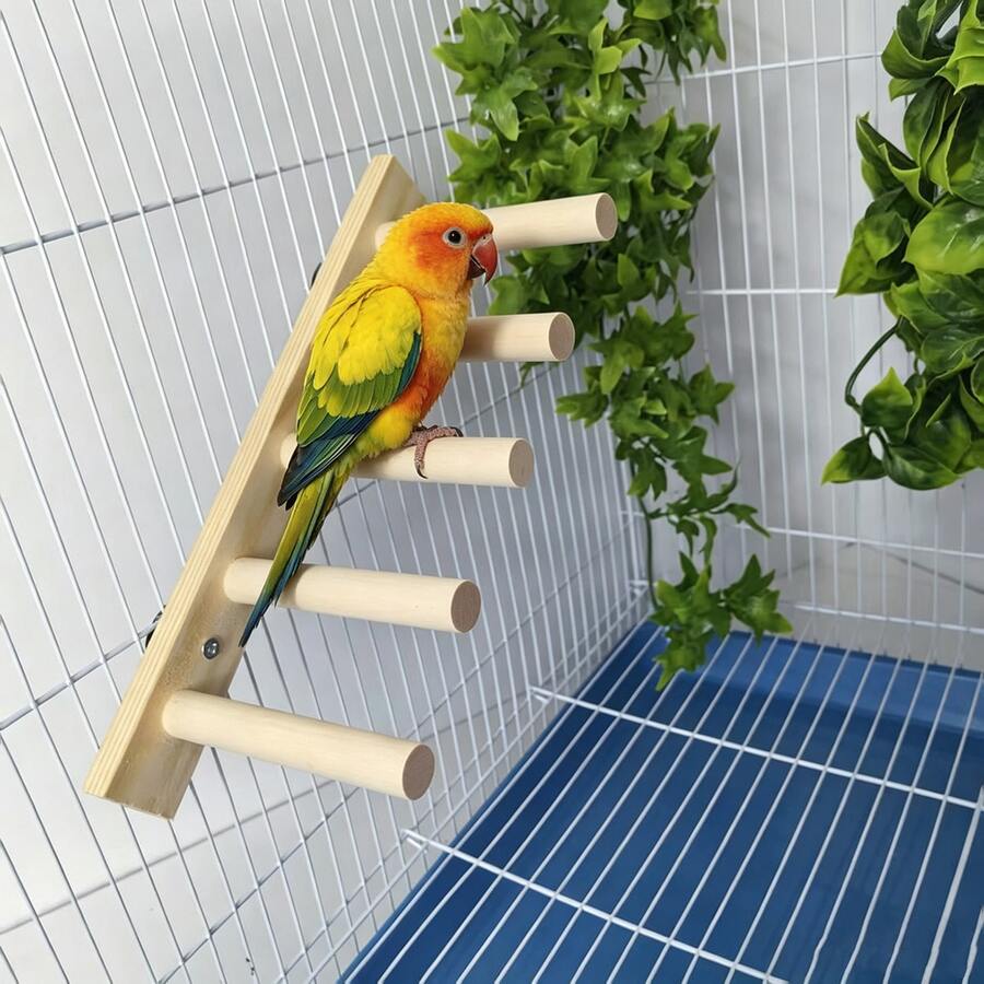 1pc Bird Perch, Parrot Cage Accessory, Natural Wood Ladder, Perch Stand, Tiger Skin Cockatiel Wooden Stick Toy Bird Cage Perch - Style A - View 1