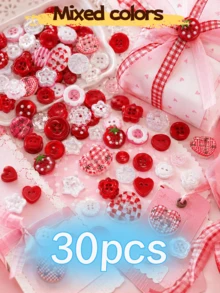 10/20/30pcs Red Mixed Color Sewing Buttons, Strawberry Heart Flower Star Plaid Decorative Handmade Buttons, Suitable For DIY Sewing, Scrapbooking, Clothing Repair, Doll Making, Gift Wrapping And Craft Projects, Multiple Shapes - Multi-color - View 13