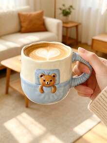 1pc Embossed Bear Ceramic Mug, Hand-Painted Cartoon Water Cup For Breakfast Milk, Coffee Cup For Latte Art Juice, Couple Beverage Cup For Home Office - Multicolor - View 14