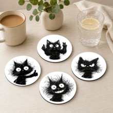 6pcs, Cat Pattern Printed Diatomaceous Earth Coasters, Absorbent Beverage Coasters, Coffee Cup Coasters, Mug Coasters, Tea Cup Coasters, Desk Protection Pads, Suitable For Dining Table, Coffee Table, Bar Counter And Office Desk Decoration - Multicolor - View 8
