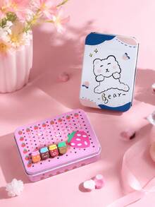 2 piezas Cajas de almacenamiento rectangulares creativas de hojalata, cajas metálicas pequeñas para tarjetas postales de regalo - Multicolor - Ver 9