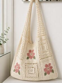 Women's Summer Beach Tote Bag, Crochet Design, Turtle Pattern, Large Capacity Open Handle, Suitable For Casual Outings And Beach Vacations - Multicolor - View 4