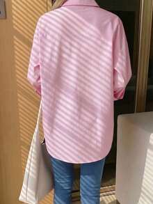 Solid Color Front Button Shirt, Casual Long Sleeve Blouse For Women, Suitable For Daily Wear, Spring, Summer, Autumn - Baby Pink - View 5