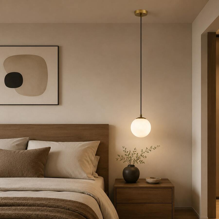 1/2pcs, Luxury Gold Single Head Ball Pendant Light, Adjustable Hanging Cable, E27 Socket, Nordic Minimalist Bedroom Bedside Bar Counter Decor Pendant Light, Light Source Not Included - Gold - View 1